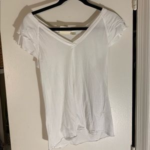 Anthropologie Maeve White V-Neck Ruffle Shoulder Top
